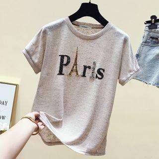Lettering Rhinestone Short-sleeve T-shirt