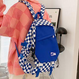Check Panel Buckled Nylon Backpack