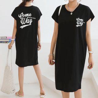 Cap-sleeve Letter T-shirt Dress