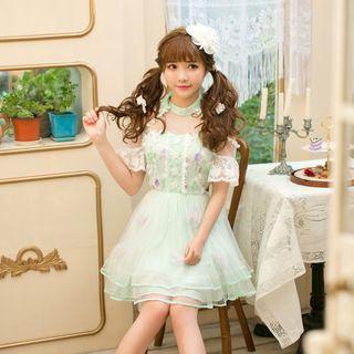 Flower Applique Cold Shoulder A-line Dress
