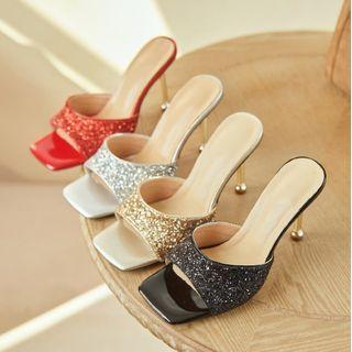 Sequined Stiletto Heel Slide Sandals