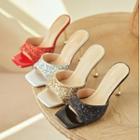 Sequined Stiletto Heel Slide Sandals