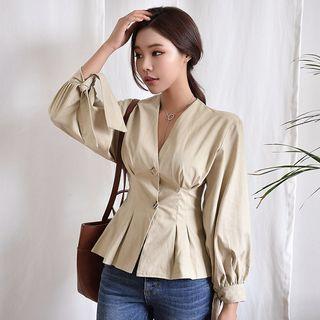 Long-sleeve Buttoned Peplum Top