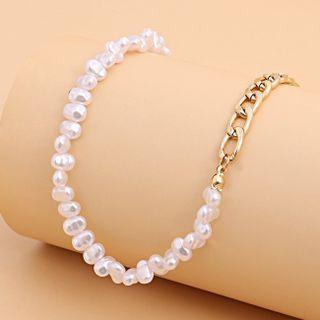 Faux Pearl Chunky Chain Alloy Necklace Gold - One Size