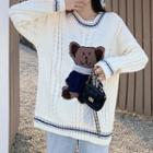 Knitted Embroidered Sweater Bear Sweater - One Size