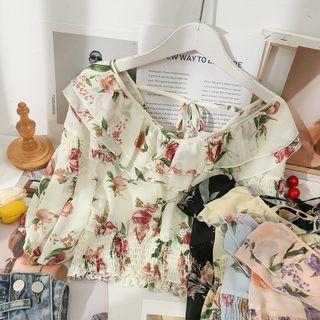 Off-shoulder Ruffled Printed Top In 5 Colors