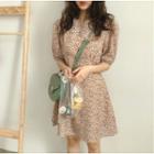 Short-sleeve Floral A-line Dress Almond - One Size