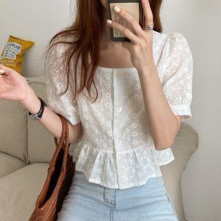 Ruffle Trim Square-neck Blouse White - One Size