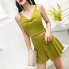 Set: V-neck Camisole Top + High Waist A-line Skirt