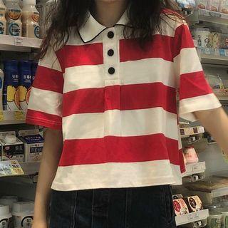 Striped Polo Shirt Stripes - Red & White - One Size