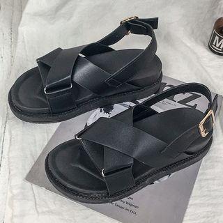 Faux Leather Crossover Slingback Sandals