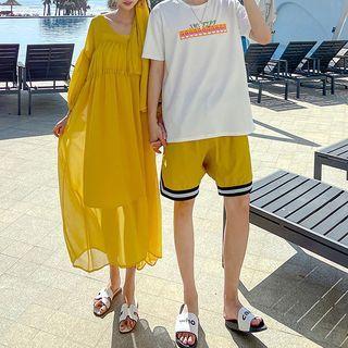 Couple Matching Puff-sleeve Dress / T-shirt / Shorts