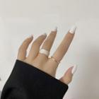Set Of 2: Glaze / Alloy Open Ring Set - White & Gold - One Size