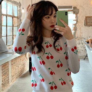 Cherry Print Crew-neck Sweater