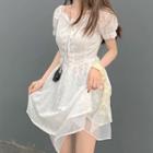 Short-sleeve Chiffon Lace-up Perforated Mini Dress