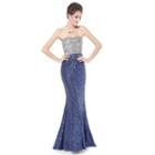 Sequined Strapless Mermaid Evening Gown