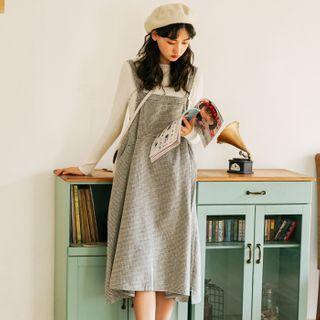 Checked A-line Midi Pinafore Dress