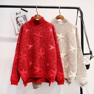 Star Pattern Mock Neck Sweater
