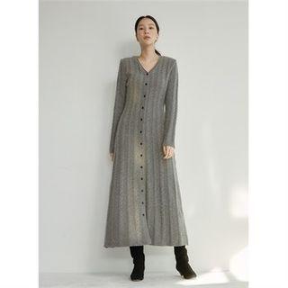 V-neck Cable-knit Maxi Dress