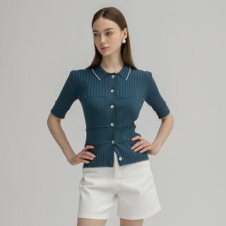 Collared Metallic-trim Cardigan