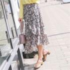 Ruffled Patterned Long Chiffon Skirt