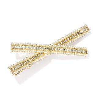 Cross Rhinestone Faux Pearl Hair Clip Gold - One Size