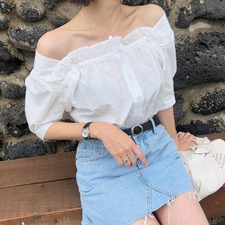 Puff-shoulder Square-neck Blouse