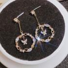 925 Sterling Silver Rhinestone Dangle Earring 1 Pair - Silver Stud - Gold - One Size