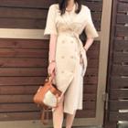 Short-sleeve Double-breasted Midi Dress