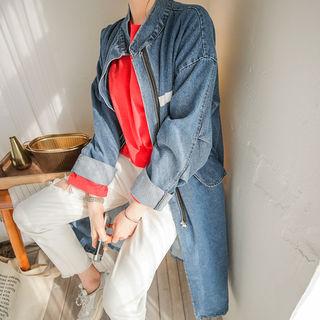 Stand-collar Zip-up Denim Coat