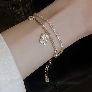 Lettering Rhinestone Layered Alloy Bracelet Gold - One Size