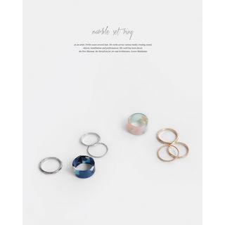 Set Of 4: Faux-marble Bold Ring + Slim Ring