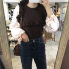 Balloon-sleeve Mock Two-piece Frilled Sweater