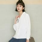 Flower Embroidered Notch Lapel Blouse