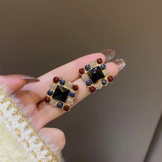 Square Rhinestone Alloy Earring 1 Pair - Stud Earring - S925 Silver Needle - Gold - One Size