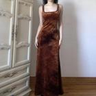 Sleeveless Square-neck Velvet Maxi Dress