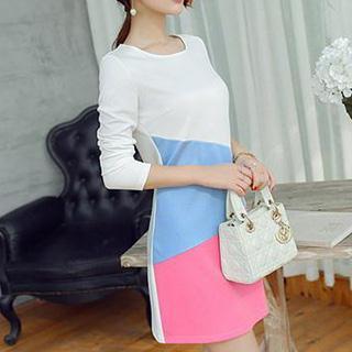 Long-sleeve Contrast Color A-line Dress