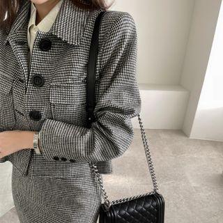 Flap-pocket Houndstooth Woolen Jacket