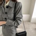 Flap-pocket Houndstooth Woolen Jacket