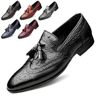 Tasseled Genuine-leather Wing-tip Loafers