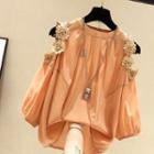 Chiffon Elbow-sleeve Cold-shoulder Blouse