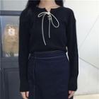 Lace-up Long-sleeve Knit Top