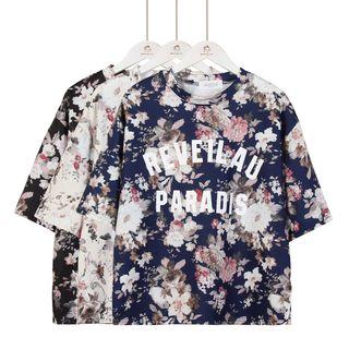 Short-sleeve Floral Lettering T-shirt