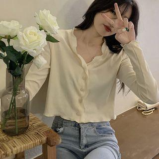 Wood Ear Trim Plain Knit Top Almond - One Size