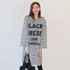 Drop-shoulder Stripe Lettering T-shirt Dress