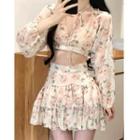 Floral Cropped Blouse / Mini A-line Skirt / Set