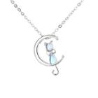 Moon Cat Pendant Moonstone Alloy Necklace Silver - One Size