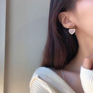 Heart Plaid Faux Pearl Alloy Dangle Earring 1 Pair - Ear Studs - Khaki - One Size