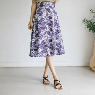 Band-waist Foliage Flare Skirt
