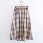 Plaid Midi A-line Skirt Plaid - Mocha & Yellow - One Size
